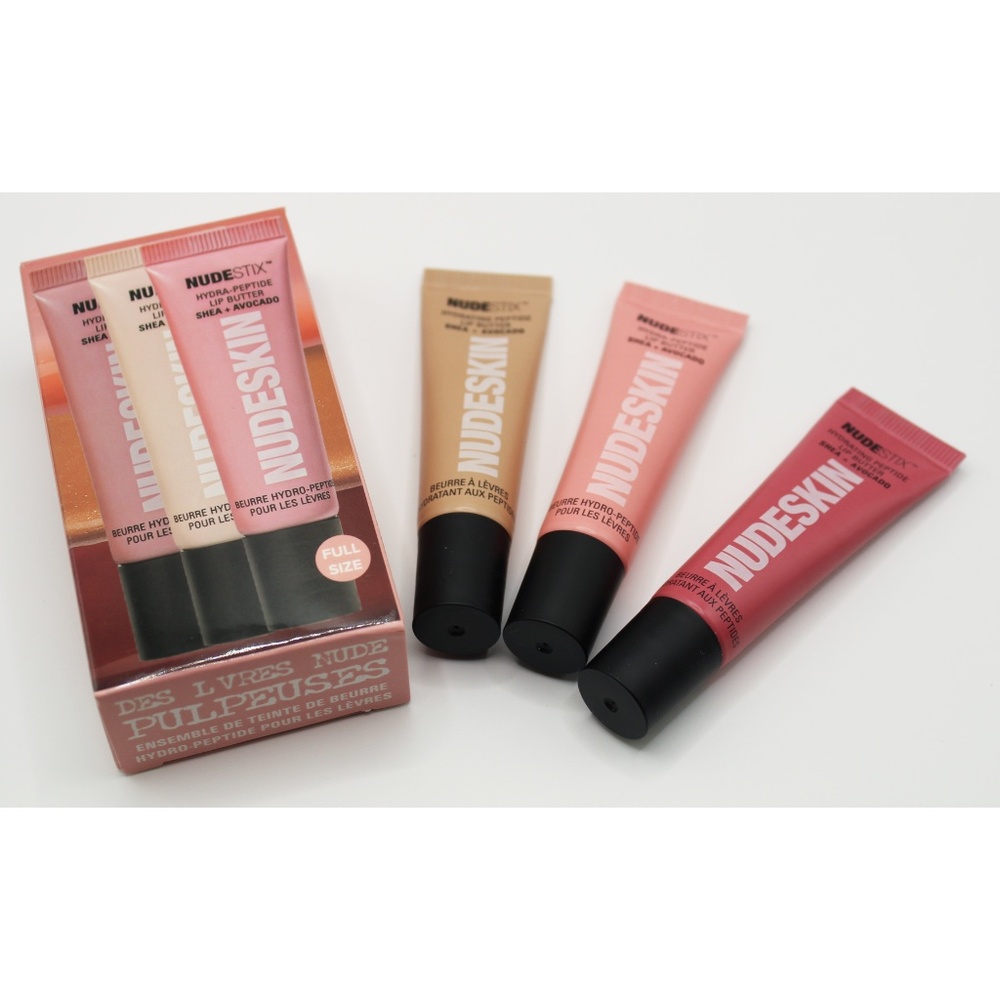 Nudestix Hydrating Peptide Lip Butter Tint Set – 3-Piece Glossy Lip Balm set